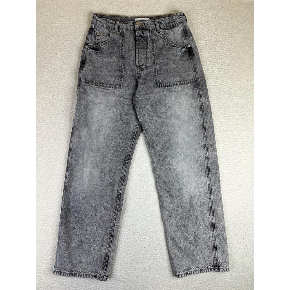 Topshop Mom Jeans Womens‎ 6 Petite Gray Charcoal Wash High Rise Button Fly Denim